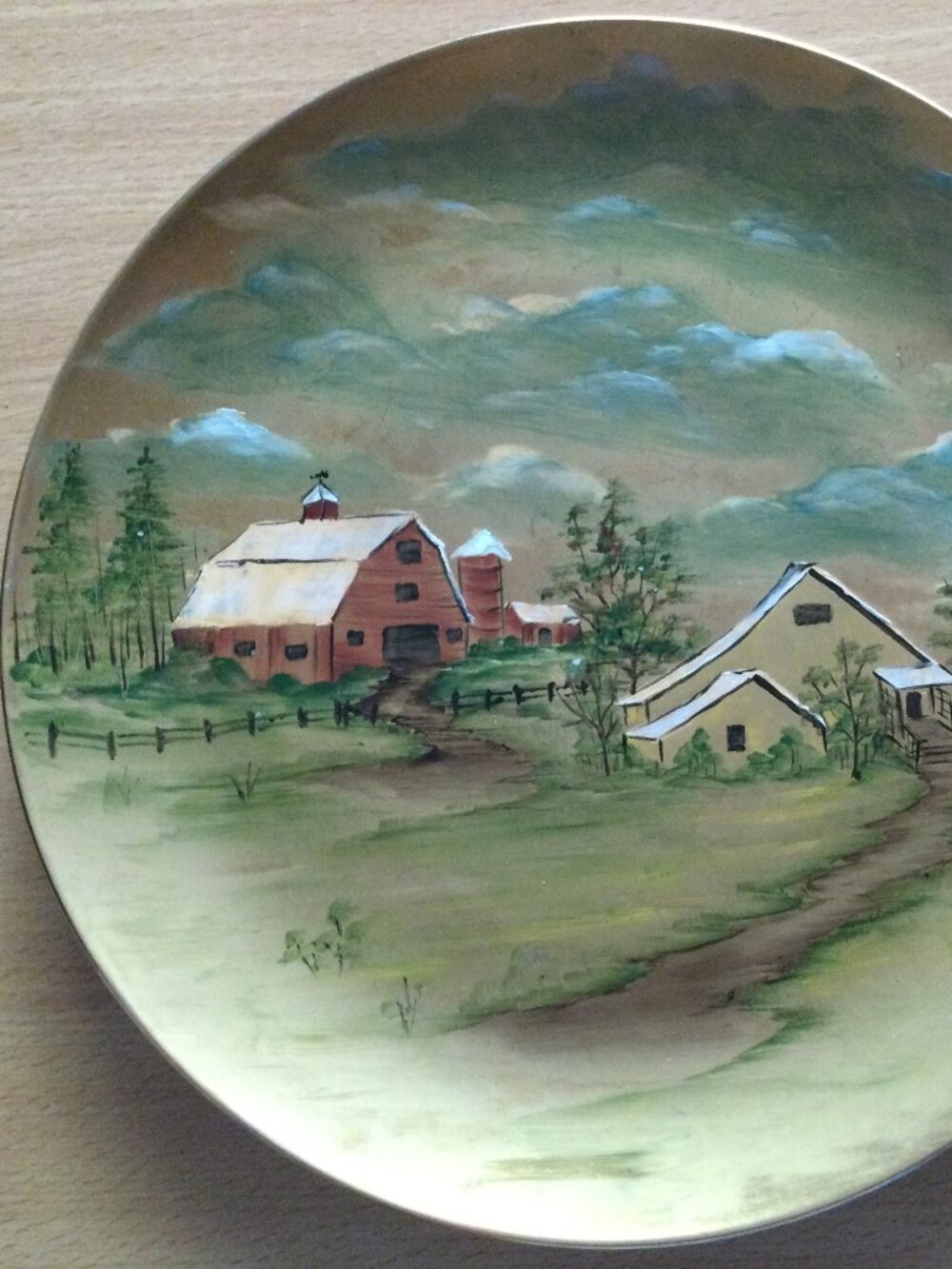 Vintage 1985 Hand‑Painted Barn & Farmhouse Landscape Signed Art Plate 10"
